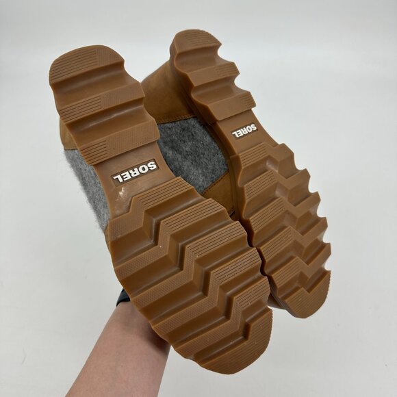 Sorel Joan Of Arctic Lexie III Hidden Wedge Boot Waterproof Leather Tan Grey 10 - Picture 7 of 8